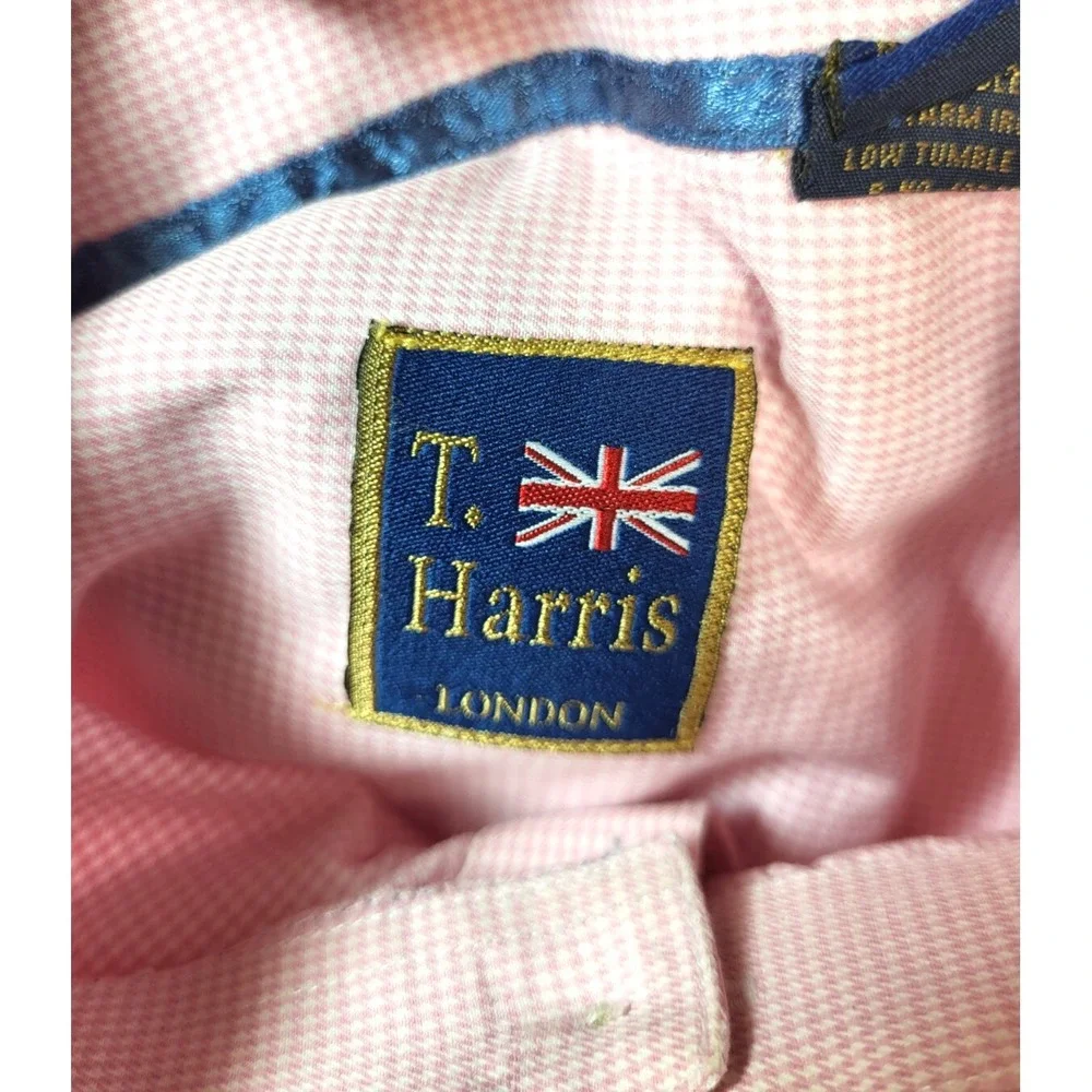 T. Harris London Pink White Herringbone Button‎ Down Shirt Pocket Size Large